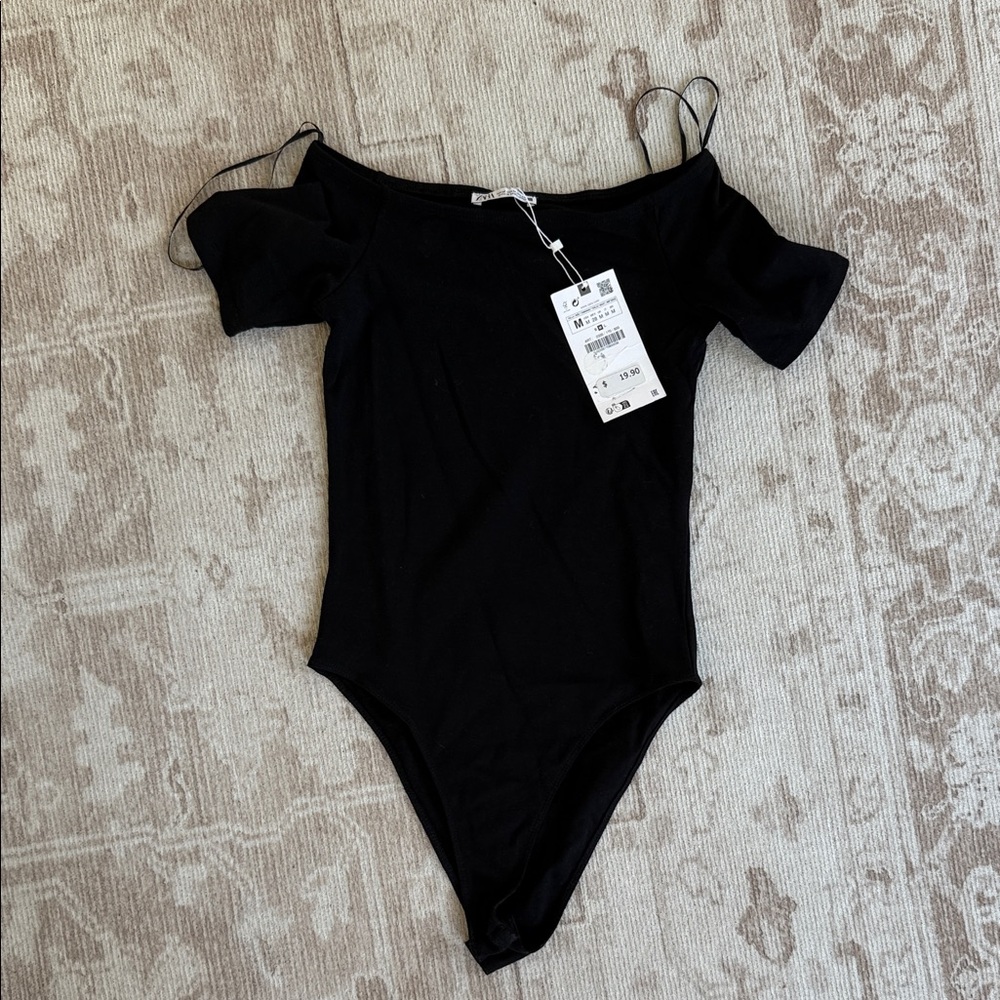 Zara Black Bodysuit Off-the-Shoulder Top